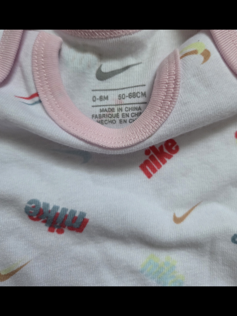 Nike Baby Girls Bodysuit 0-6 Months White Multicolor Swoosh Print Pink Trim - Picture 5 of 5